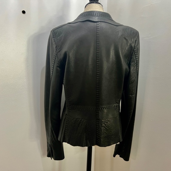 Gorgeous Elie Tahari black leather jacket with beautiful decoration. Size L. - Picture 4 of 13